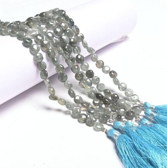 Natural Aquamarine Smooth Coin shape Gemstone Loose Beads,8" Rare Moss Aquamarine  Plain Coin Handmade Aquamarine Beads Jewelry Making Craft
