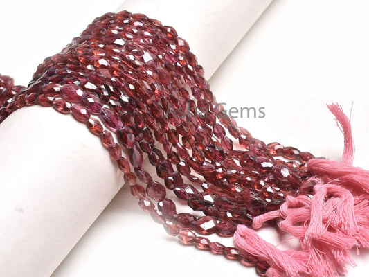Fine Pink Garnet faceted Indian Cut Oval Handmade Gemstone beads, Natural Garnet Oval Briolette Hand cut Straight Drill bead Jewelry Crafts