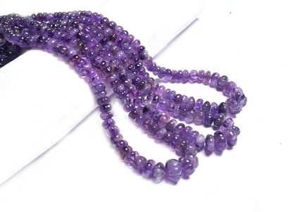 Natural Amethyst Carving Watermelon Gemstone loose Beads, Shaded Purple Amethyst Carved Pumpkin handmade Carve Melon Amethyst Beads Jewelry