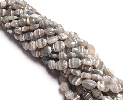 Beautiful Banded Agate Faceted Oval Shape handmade Beads, Shaded White Grey Agate Oval Briolette Indian Cut Boulder agate Gemstone Bead SALE