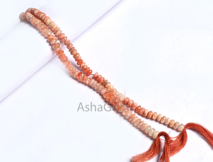 Natural Sunstone Smooth Rondelle shape beads, Shaded Sunstone Plain Handmade Gemstone Loose Beads, Sunstone beads Jewelry making Crafts SALE