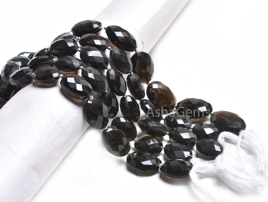 Natural Smoky Quartz Faceted Oval Beads,8" Fine Black Smoky handmade Indian Cut Oval Shape Gemstone Briolette Beads Smoky Bead Jewelry Craft