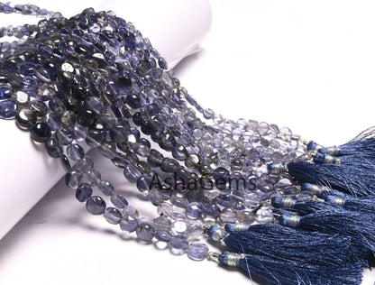 Natural Iolite Smooth Coin Shape Gemstone Loose Beads, Shaded Blue Iolite Plain Handmade Coin Straight Drill Bead, Iolite Beads Jewelry SALE
