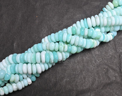 Beautiful Sky Peru Blue Opal Smooth Flat Rondelle Gemstone Loose Beads, Fine Shaded Blue Opal Plain Handmade Opal Beads Jewelry making Craft