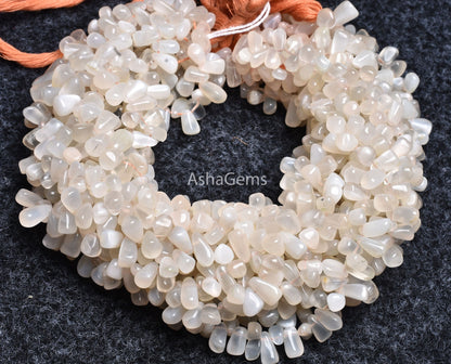 Natural White Moonstone Smooth Uneven Drops Shape Gemstone Beads, Milky White Moonstone Side Drill Drops Handmade Bead, Moonstone Teardrops