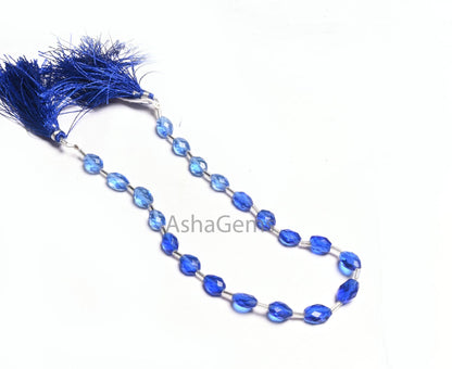 AAA Quality Shaded Blue Hydro Oval Shape Checker Cut Beads,10" Blue Quartz Hydro faceted fancy Oval Briolette handmade Beads Jewelry Crafts