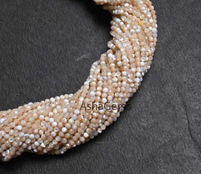 Beautiful AAA Mother Of Pearl Faceted Rondelle Beads 2 mm MOP Micro Cut Bead Gemstone Natural Mother Of Pearl Beads Machine Cut Bead Jewelry