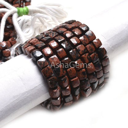 Beautiful Mahogany Obsidian 3D Cube Box Gemstone Beads,8" Strand Natural Mountain Obsidian Faceted Cube Shape Bead Jewelry Making Craft SALE