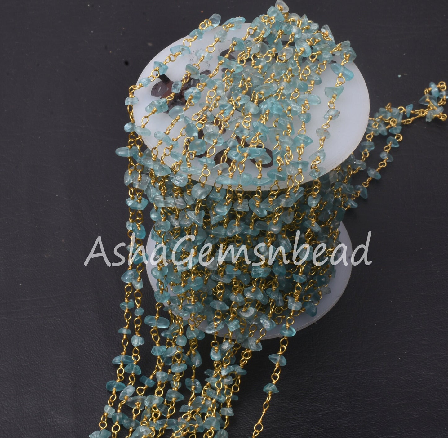 1,5,25,50 Feet Bulk Chain, Natural Apatite Uncut Beads Rosary Chain, Sky Blue Apatite Gemstone Beaded Chain, Gold Chain Wholesale Chip Chain