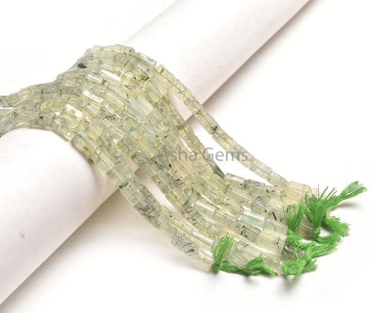 Rare Moss Prehnite Plain Handmade Tube Gemstone Beads,6-12 mm Natural Prehnite Uneven Pipe Shape Fancy Straight Drill Bead,9" Moss Prehnite
