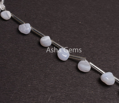 Natural Blue Lace Agate Heart Shape Gemstone Beads,8-10.5 mm Agate Un Polish Mat Finish Preform Heart Beads, Blue Lace Agate Handmade Beads