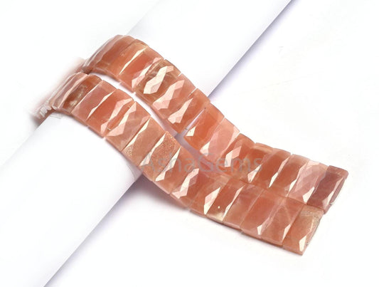 Natural Peach Moonstone Faceted Rectangle Beads,9x20-9.5x21 mm Moonstone Fancy Chicklet Briolette Gemstone AAA Moonstone Double Drill Beads