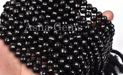AAA Quality Black Spinel Faceted Round Ball Beads,9" Strand Natural Spinel Beads, Black Spinal Machine Cut Round Gemstone Beads Jewelry SALE