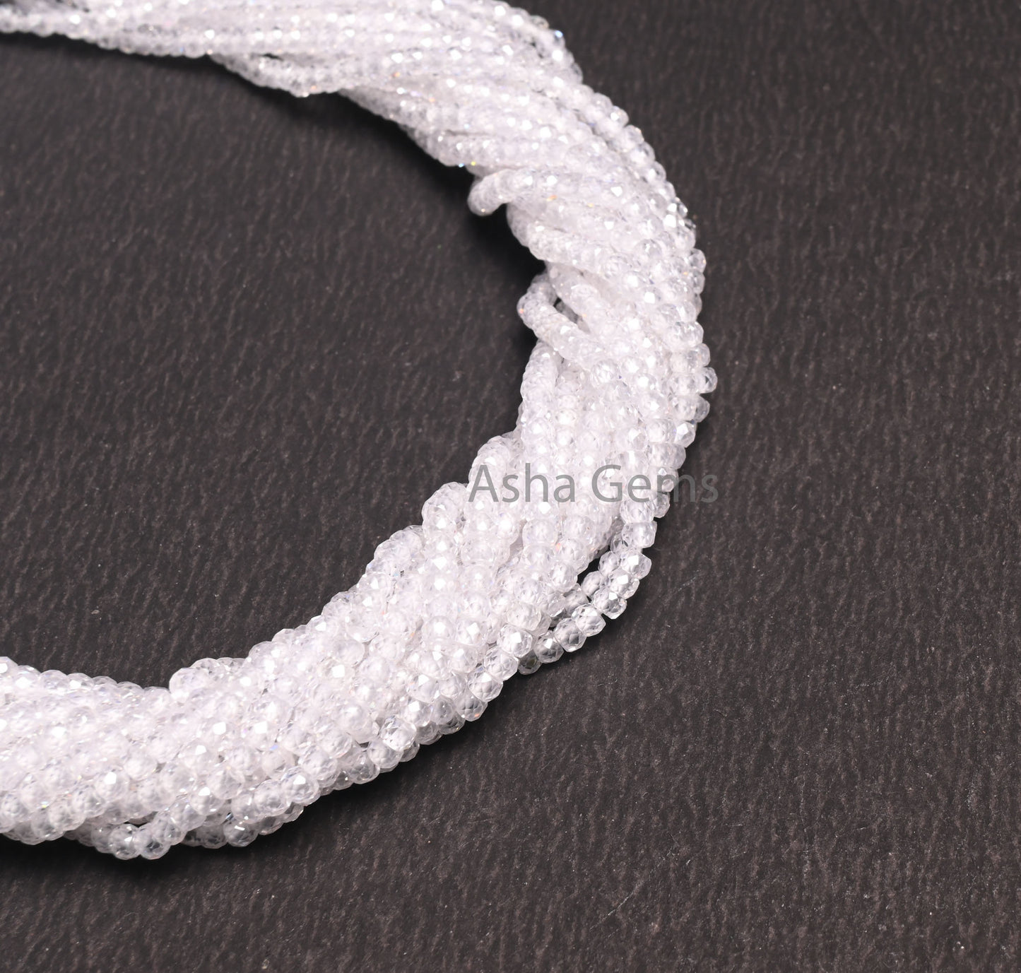 Beautiful White Zircon Faceted Rondelle Beads, 13" Strand, Cubic Zircon Micro Cut Beads, 3 mm, Clear White Zircon Machine Cut Beads, Jewelry