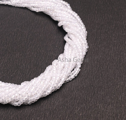 Beautiful White Zircon Faceted Rondelle Beads, 13" Strand, Cubic Zircon Micro Cut Beads, 3 mm, Clear White Zircon Machine Cut Beads, Jewelry