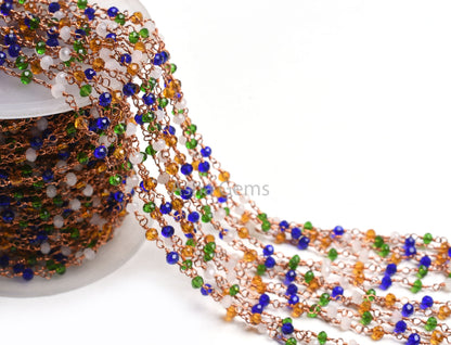 3,10,50Feet Multi Color Disco Hydro Faceted Beads Rosary Chain Rose Gold Plated Wire Wrap Copper Metal Chain Jewelry Making Craft Chain SALE