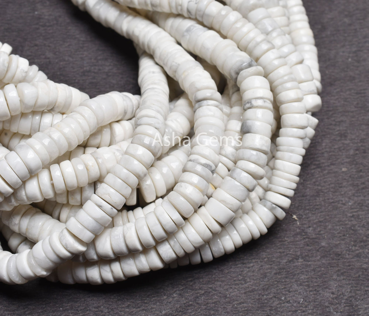 7 mm Beautiful Howlite Smooth Heishi Tyre Gemstone Beads, White Howlite Flat Wheel Shape Center Drill  Howlite Beads Jewelry Handicraft SALE