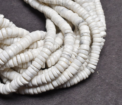 7 mm Beautiful Howlite Smooth Heishi Tyre Gemstone Beads, White Howlite Flat Wheel Shape Center Drill  Howlite Beads Jewelry Handicraft SALE