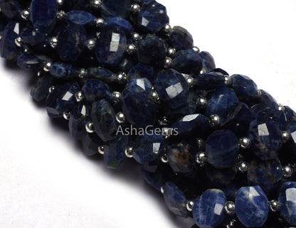 Beautiful AAA Sodalite Faceted Fancy Oval Shape Beads,8.5-12mm Natural Blue Sodalite Step Cut Oval T Drill Gemstone Bead 8" Sodalite Jewelry