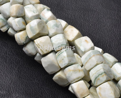 Beautiful Green Dot Opal Faceted Box Shape Beads,8" Strand Natural Opal 3D Cube Box Beads, Opal Faceted Cube Beads For Jewelry Making Crafts