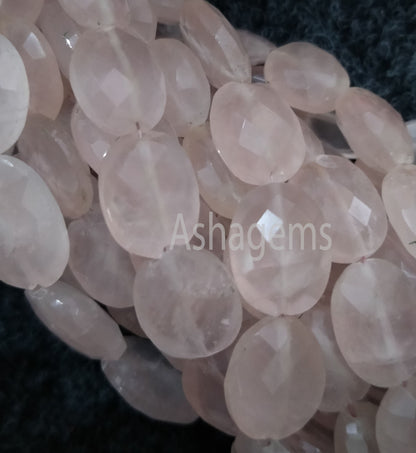 Beautiful Pink Rose Quartz Faceted Oval Shape Beads, Natural rose Quartz Gemstone Beads Indian,8 Inch Strand Quartz Faceted Oval Beads Craft