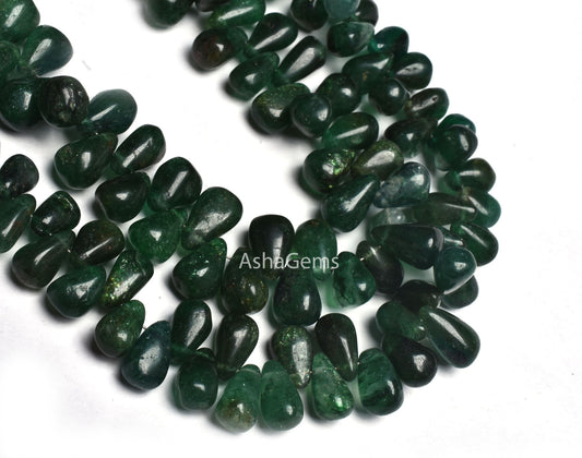 Natural Green Mica Margaj Smooth Drops Shape Beads,8" Strand Beautiful Mica Plain Handmade Teardrop Gemstone Beads, Green Mica Beads Jewelry