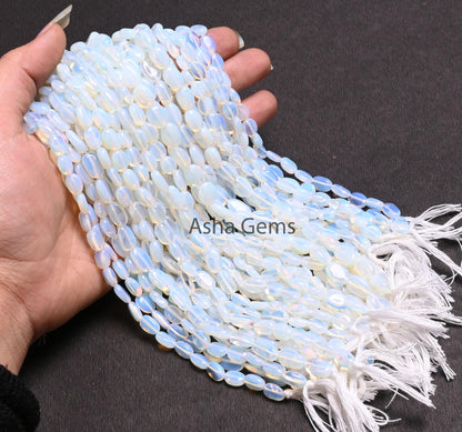 Beautiful Opalite Oval Shape Smooth Beads,12" Strand Fine White Opalite Oval Handmade Plain Straight Drill Beads Opalite Beads Jewelry Craft (AG 22326)