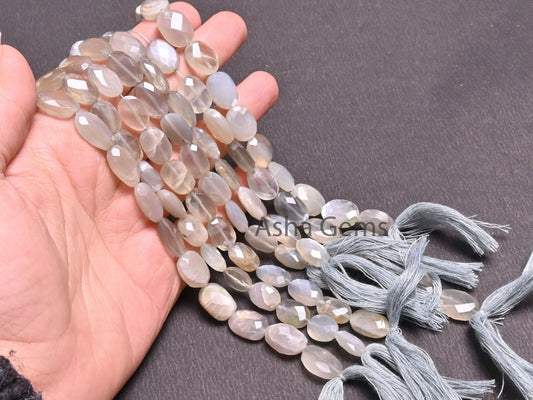 9" Strand Natural Grey Moonstone faceted Indian Cut Oval Gemstone Beads, Moonstone Oval Briolette Beads, grey Moonstone Beads Jewelry Crafts