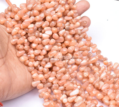 Natural Peach Moonstone Drops Shape Beads,13" Strand Pink Moonstone Smooth Uneven Teardrop Handmade beads, Moonstone Side drill Bead Jewelry