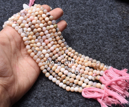 Natural Pink Opal Smooth Round Shape Gemstone Beads, Bio Pink Opal Round Ball Beads,13" Strand Opal Beads For Jewelry Making Craft Sale Opal
