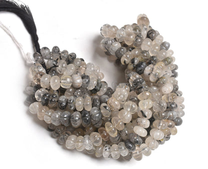 Rutilated Quartz Carving Watermelon Beads, Natural Black Rutile Carved Pumpkin Handmade Carve Gemstone Beads Rutile Bead Jewelry Craft SALE