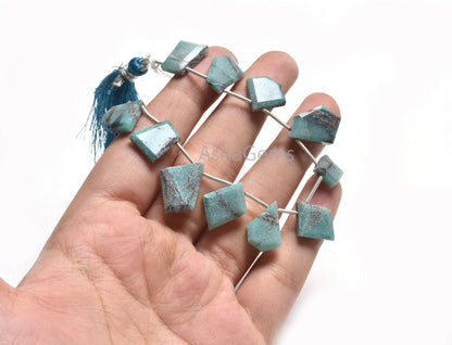 Natural Chrysocolla Fancy Uneven Flat Slice Shape Faceted Beads,10-16mm Blue Chrysocolla Beads Table Cut Side Drill Bead Jewelry Crafts SALE