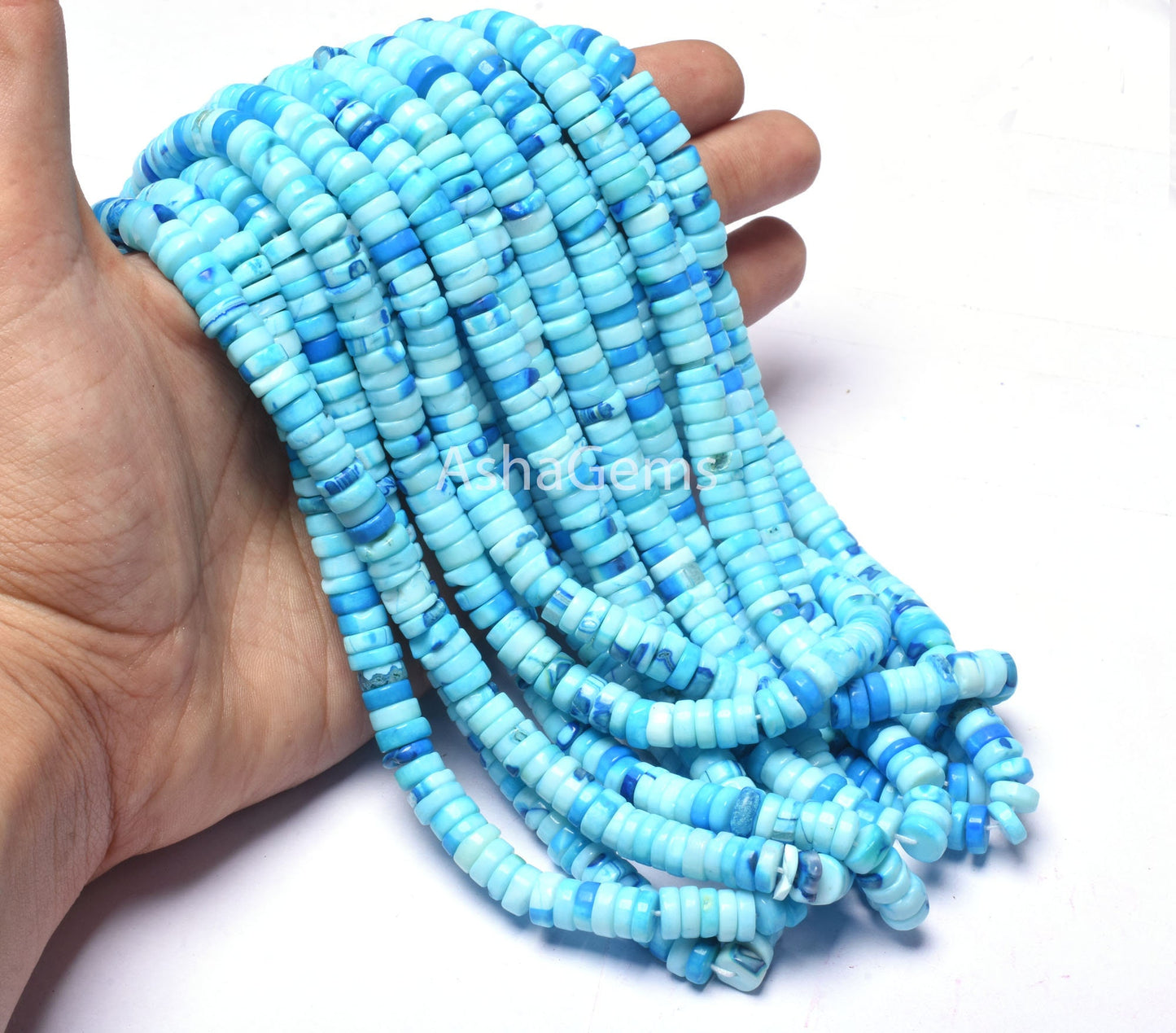 Shaded Blue Opal Smooth Tyre Shape Gemstone beads,7 mm Blue Opal Plain Handmade Heishi tyre beads,8/16" Strand Blue Opal Beads For necklace