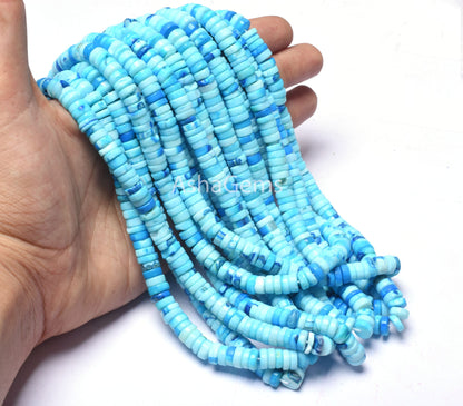 Shaded Blue Opal Smooth Tyre Shape Gemstone beads,7 mm Blue Opal Plain Handmade Heishi tyre beads,8/16" Strand Blue Opal Beads For necklace