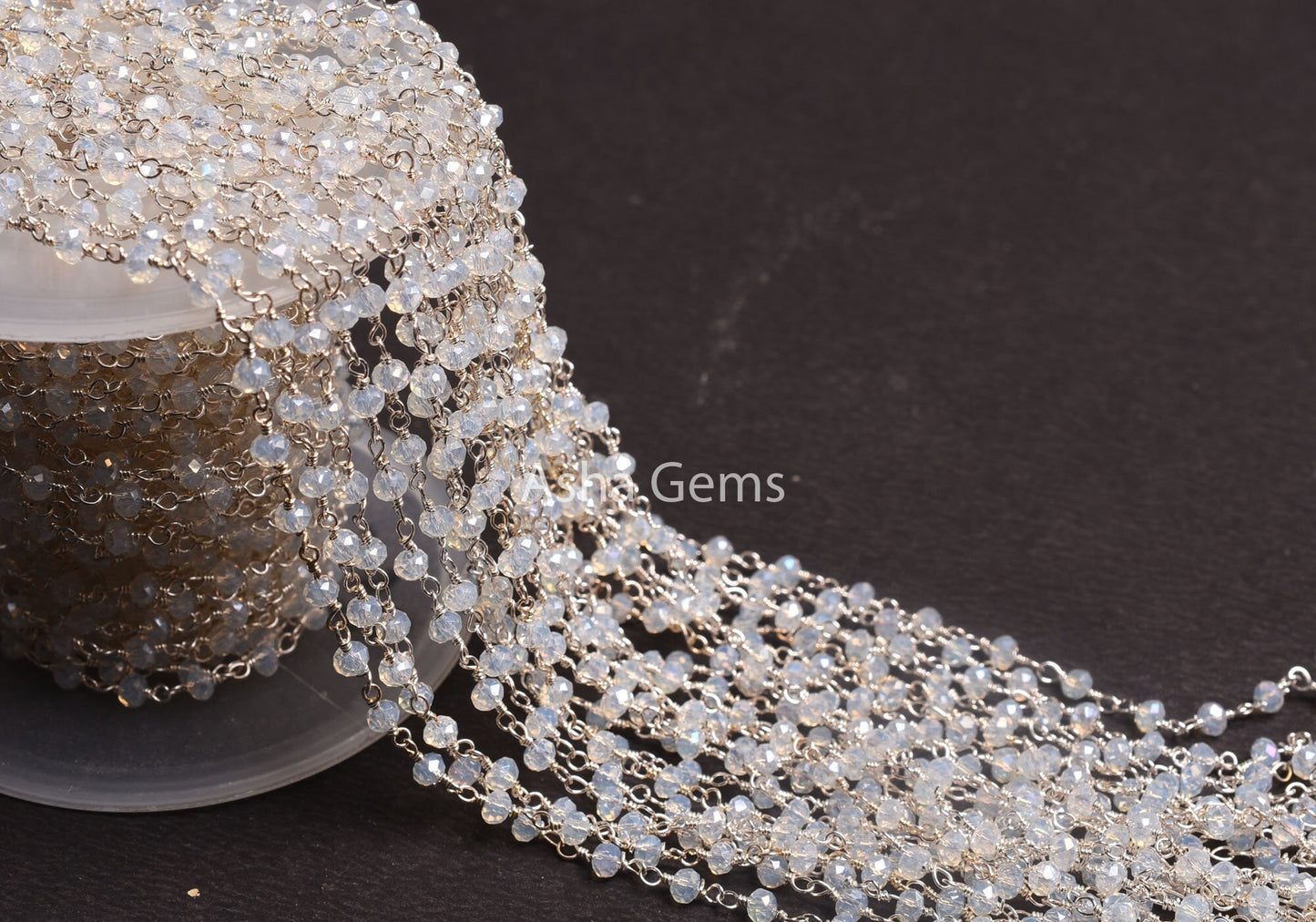3,5,10,25 Feet Roll Bulk, Rainbow Moonstone Hydro Silver Coated  Rondelle Faceted Rosary Chain, Silver Plated Wire Bulk Chain Jewelry Making