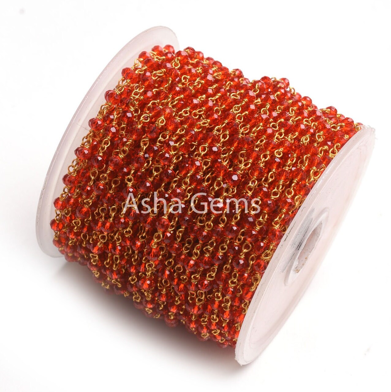 3,5,10,25 Feet Red Quartz Hydro Faceted Rondelle Beaded Rosary Chain gold Plated Wire Red Crystal Jewelry Making Finding 3 mm Crafts Chain