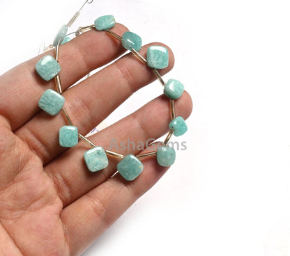 Natural Amazonite Fancy Square+ 1 Piece Heart Smooth Gemstone Beads,  Amazonite handmade Uneven Shape Side Drill Beads Jewelry making Crafts
