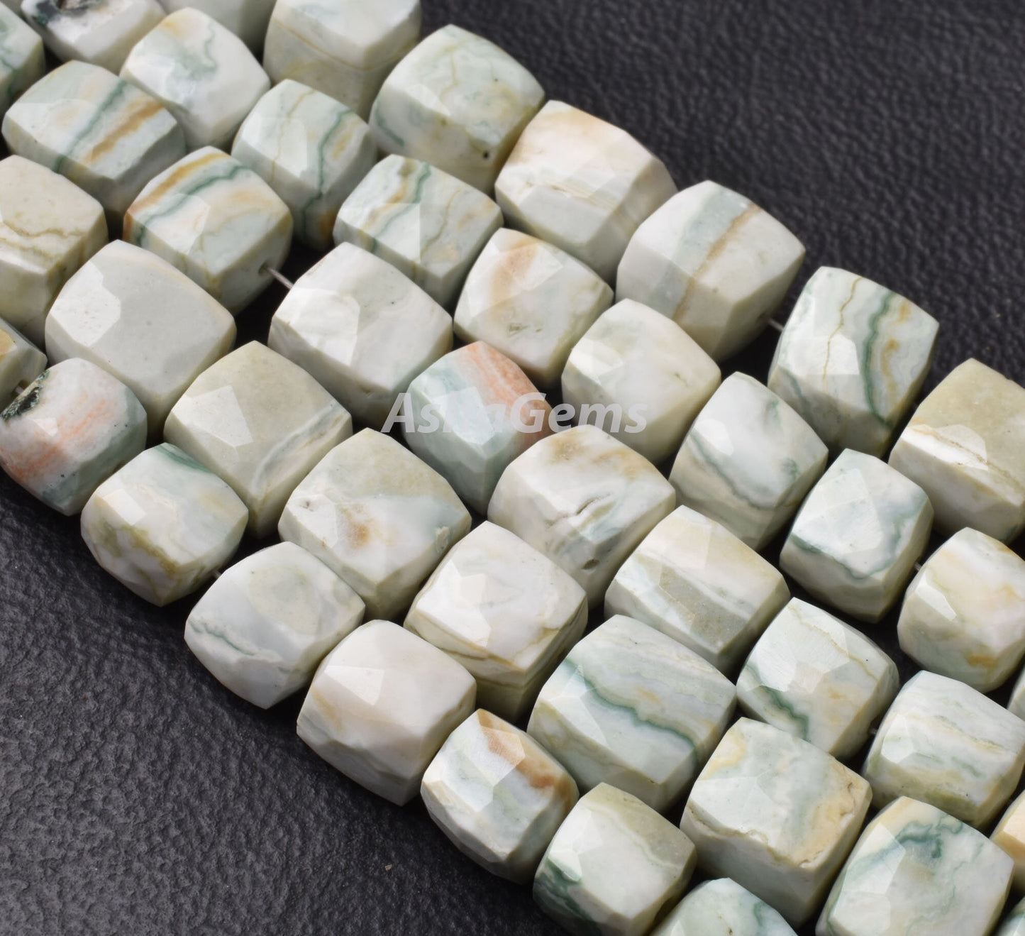 Beautiful Green Dot Opal Faceted Box Shape Beads,8" Strand Natural Opal 3D Cube Box Beads, Opal Faceted Cube Beads For Jewelry Making Crafts