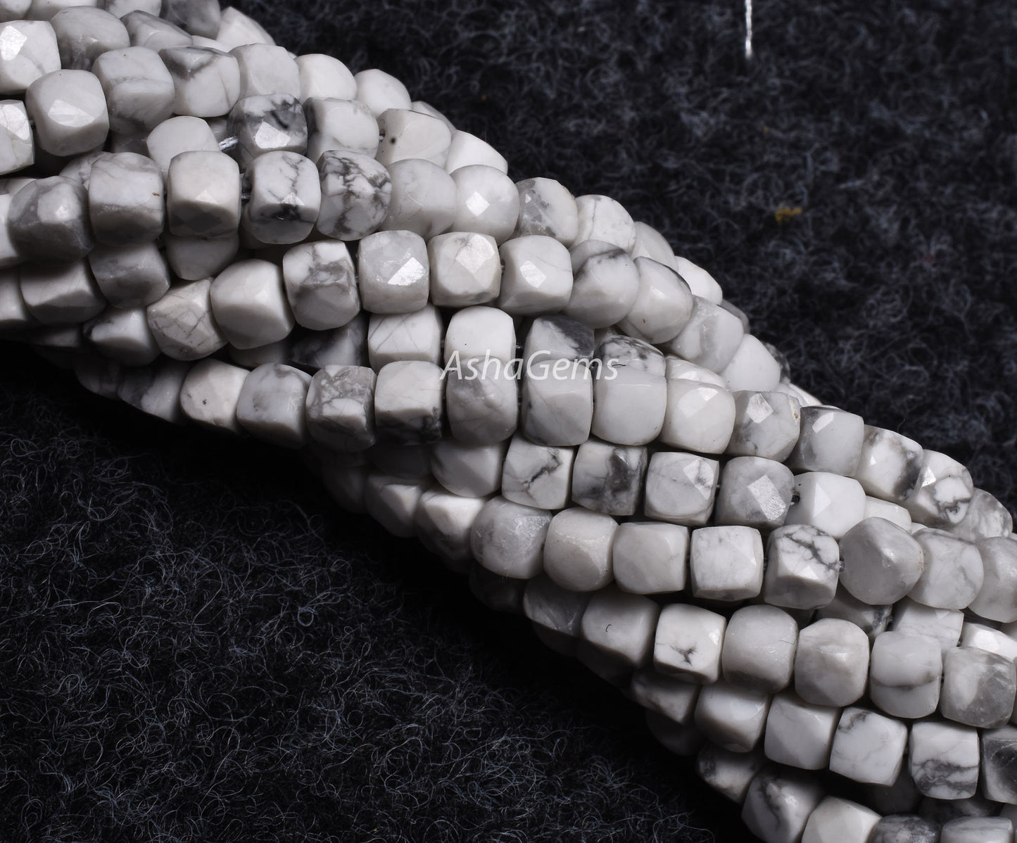 Beautiful Howlite Faceted 3D Cube Box Shape Beads,4 mm,6/13 Inch Strand, White Howlite Faceted Cube Beads,3D Box Beads, Jewelry Making Craft