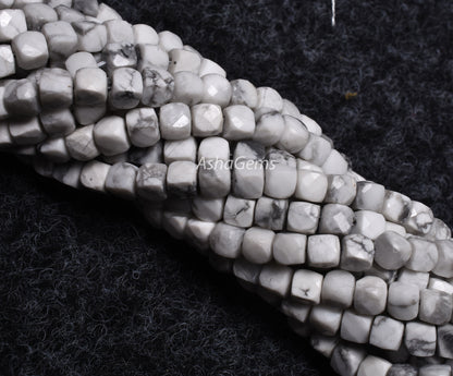 Beautiful Howlite Faceted 3D Cube Box Shape Beads,4 mm,6/13 Inch Strand, White Howlite Faceted Cube Beads,3D Box Beads, Jewelry Making Craft