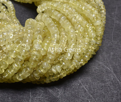 18" Strand Natural Lemon Quartz Smooth Gemstone beads, Lemon Yellow Quartz Plain Handmade Rondelle Beads, Lemon Beads Jewelry Making Crafts