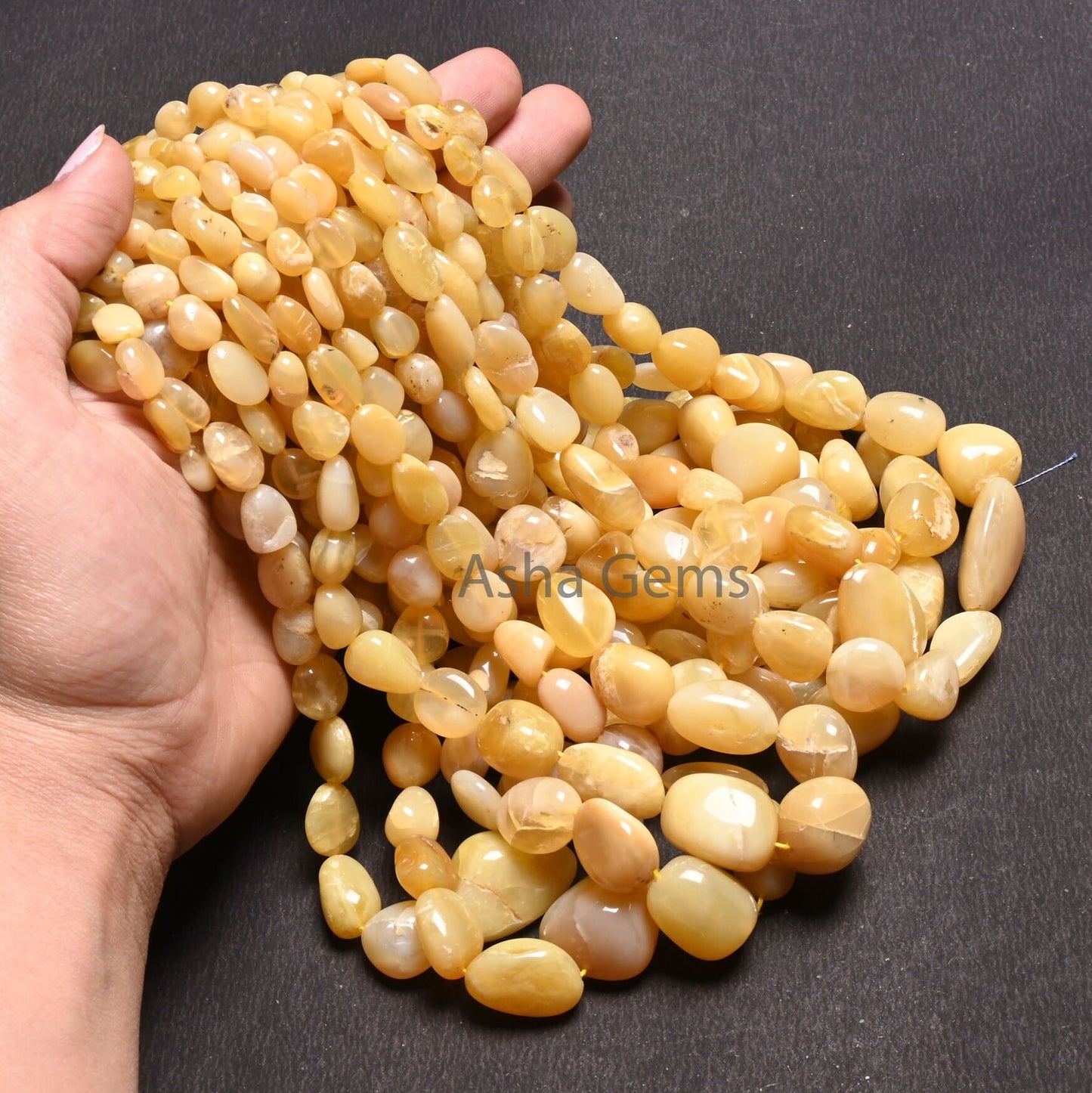 Natural Yellow Opal smooth Nugget Gemstone Loose beads,18" Fine Opal Plain Handmade tumble Graduation Size Yellow Opal Bead Necklace Jewelry (AG 22304)