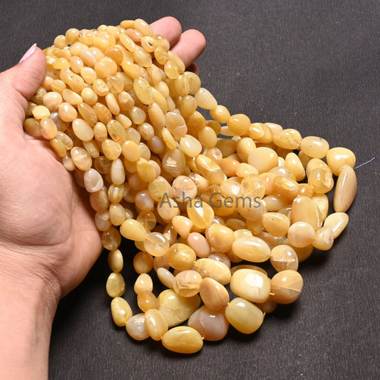 Natural Yellow Opal smooth Nugget Gemstone Loose beads,18" Fine Opal Plain Handmade tumble Graduation Size Yellow Opal Bead Necklace Jewelry (AG 22304)