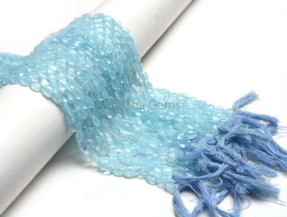 14" Strand Fine Sky Blue Quartz Hydro Smooth Oval Handmade Beads, 6.5-8.5 mm Blue Hydro Plain Handmade Oval Shape Beads Jewelry Crafts SALE
