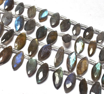 Beautiful Labradorite Marquise Shape Gemstone loose Beads, natural Flash Labradorite Faceted Marquise Briolette Blue Fire Black Rainbow Bead