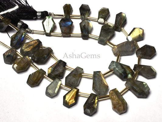 Natural Flash Labradorite Faceted Coffin Shape Beads, Labradorite Fancy Softy Bead,7" Strand Black Rainbow Side Drill Bead For Jewelry Craft