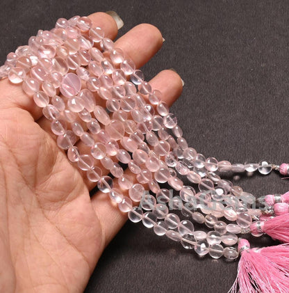 Fine Pink Rose Quartz Smooth Coin Shape handmade Beads,8" Natural Rose Quartz Straight Drill Coin Gemstone Loose Beads Jewelry Making Crafts