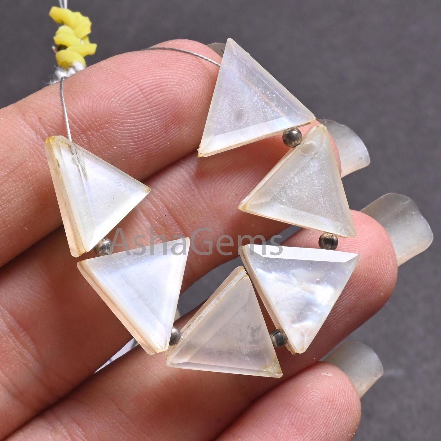 Natural Crystal quartz And Mother Of Pearl Doublet fancy Triangle Beads, AAA White Crystal Doublet Trillion Faceted table Cut Beads Jewelry