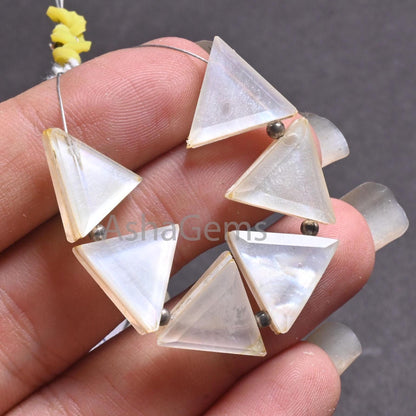 Natural Crystal quartz And Mother Of Pearl Doublet fancy Triangle Beads, AAA White Crystal Doublet Trillion Faceted table Cut Beads Jewelry