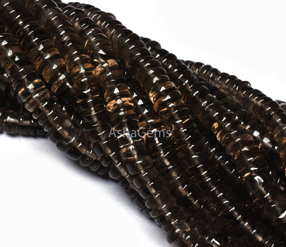16" Strand Natural Smoky Quartz Smooth Heishi Tyre Shape Gemstone Beads, Fine Smoky Tyre Beads Plain Loose Beads For Jewelry Making Crafts